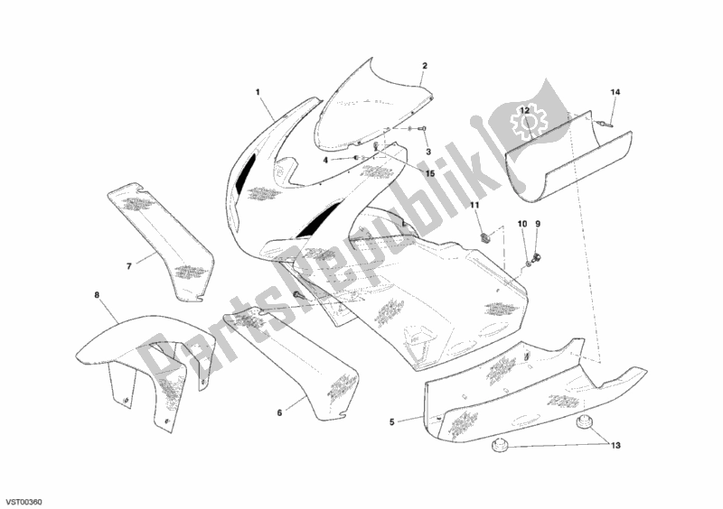 All parts for the Fairing of the Ducati Superbike 999 RS 2005